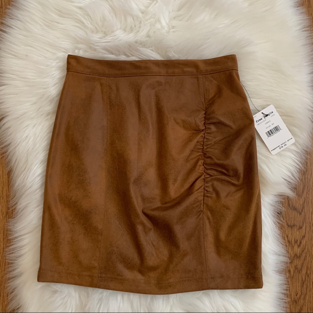 Free People Camel Rumi Ruched Mini Skirt Size XS - Picture 4 of 8